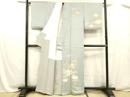 平和屋着物■訪問着　草葉文　金彩　正絹　逸品　DABC8489cm