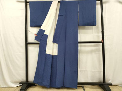 平和屋着物■上質な色無地　檜垣地紋　紺色　正絹　逸品　DABC8494cm
