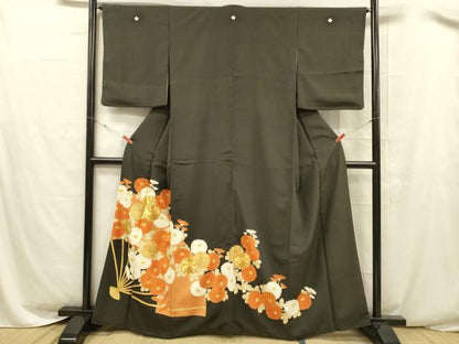 平和屋着物■豪華黒留袖　駒刺繍　草花文　金彩　正絹　逸品　DABC8501cm