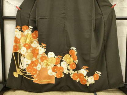 平和屋着物■豪華黒留袖　駒刺繍　草花文　金彩　正絹　逸品　DABC8501cm
