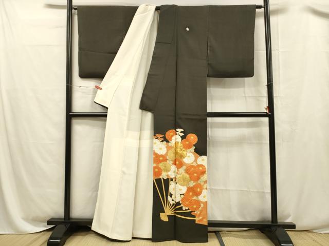 平和屋着物■豪華黒留袖　駒刺繍　草花文　金彩　正絹　逸品　DABC8501cm