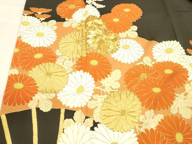 平和屋着物■豪華黒留袖　駒刺繍　草花文　金彩　正絹　逸品　DABC8501cm