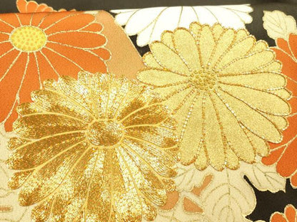 平和屋着物■豪華黒留袖　駒刺繍　草花文　金彩　正絹　逸品　DABC8501cm