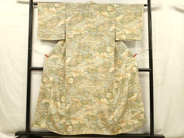 平和屋着物■上質な小紋　人物風景文　暈し染め　正絹　逸品　DABC8504cm