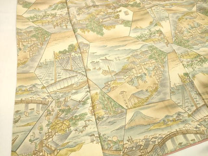 平和屋着物■上質な小紋　人物風景文　暈し染め　正絹　逸品　DABC8504cm