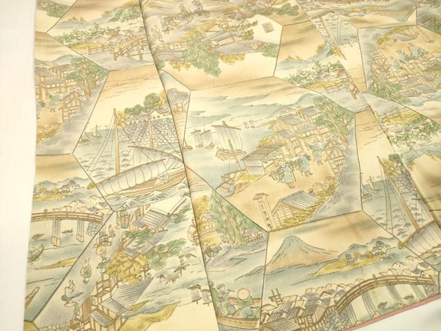 平和屋着物■上質な小紋　人物風景文　暈し染め　正絹　逸品　DABC8504cm