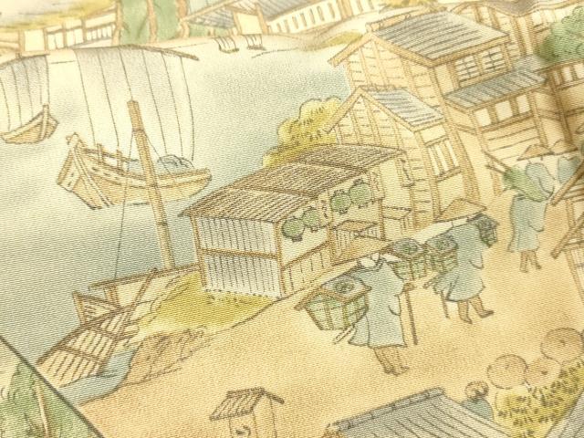 平和屋着物■上質な小紋　人物風景文　暈し染め　正絹　逸品　DABC8504cm