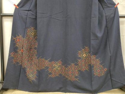 平和屋着物■訪問着 紬地 刺繍 花菱文 正絹 逸品 DABC8506cm