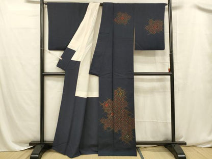 平和屋着物■訪問着 紬地 刺繍 花菱文 正絹 逸品 DABC8506cm