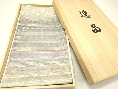 平和屋着物＊夏物　六通柄袋帯　伊豆蔵賢三　よろけ縞　金銀糸　共箱付き　正絹　逸品　DABC8515cm