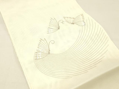 平和屋着物＊夏物 八寸名古屋帯 刺繍 舞蝶文 銀糸 DABC8520cm