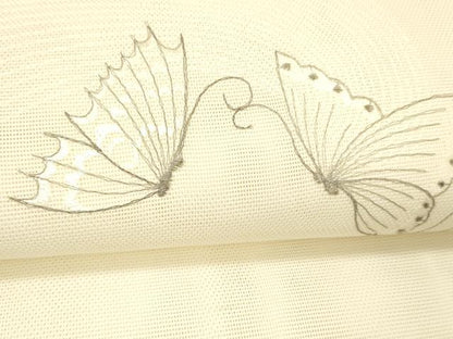 平和屋着物＊夏物 八寸名古屋帯 刺繍 舞蝶文 銀糸 DABC8520cm