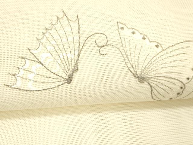 平和屋着物＊夏物 八寸名古屋帯 刺繍 舞蝶文 銀糸 DABC8520cm