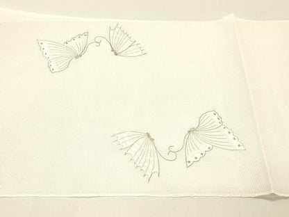 平和屋着物＊夏物 八寸名古屋帯 刺繍 舞蝶文 銀糸 DABC8520cm