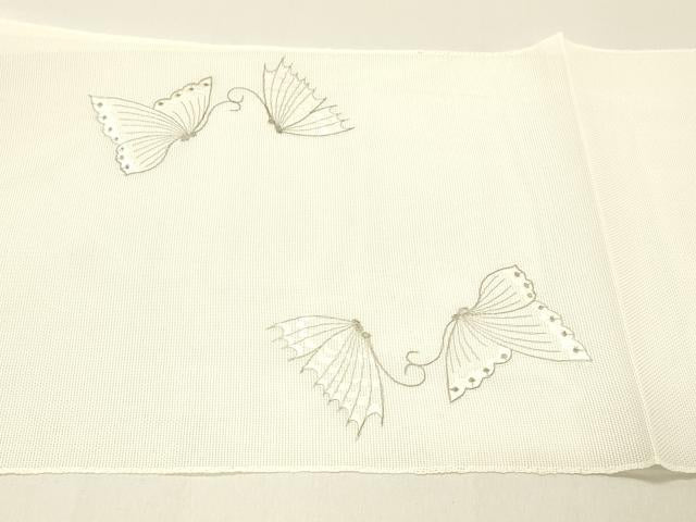 平和屋着物＊夏物 八寸名古屋帯 刺繍 舞蝶文 銀糸 DABC8520cm