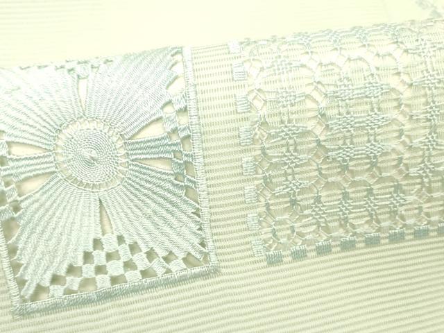平和屋着物＊夏物 九寸名古屋帯 抽象文様 白緑色 正絹 逸品 DABC8522cm