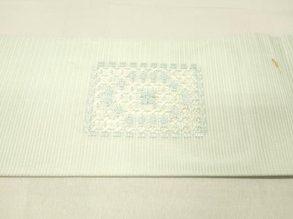 平和屋着物＊夏物 九寸名古屋帯 抽象文様 白緑色 正絹 逸品 DABC8522cm