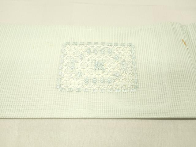 平和屋着物＊夏物 九寸名古屋帯 抽象文様 白緑色 正絹 逸品 DABC8522cm