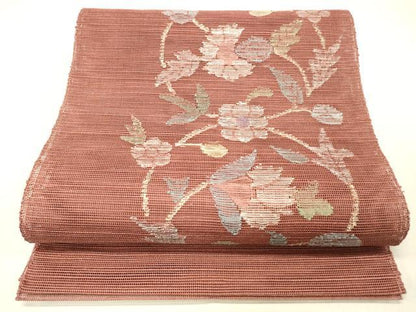 平和屋着物＊夏物 1854年創業 帯屋捨松 八寸名古屋帯 更紗花文 正絹 逸品 DABC8527cm