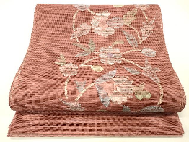 平和屋着物＊夏物 1854年創業 帯屋捨松 八寸名古屋帯 更紗花文 正絹 逸品 DABC8527cm