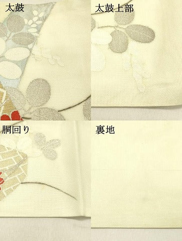 平和屋着物＊夏物 九寸名古屋帯 流水文箱草花文 金銀糸 正絹 逸品 DABC8535cm