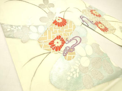 平和屋着物＊夏物 九寸名古屋帯 流水文箱草花文 金銀糸 正絹 逸品 DABC8535cm