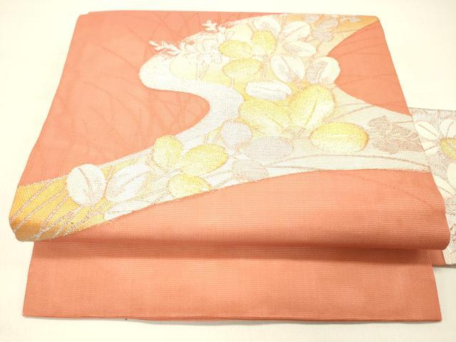 平和屋着物＊夏物　九寸名古屋帯　流水草葉文　金銀糸　正絹　逸品　DABC8540cm