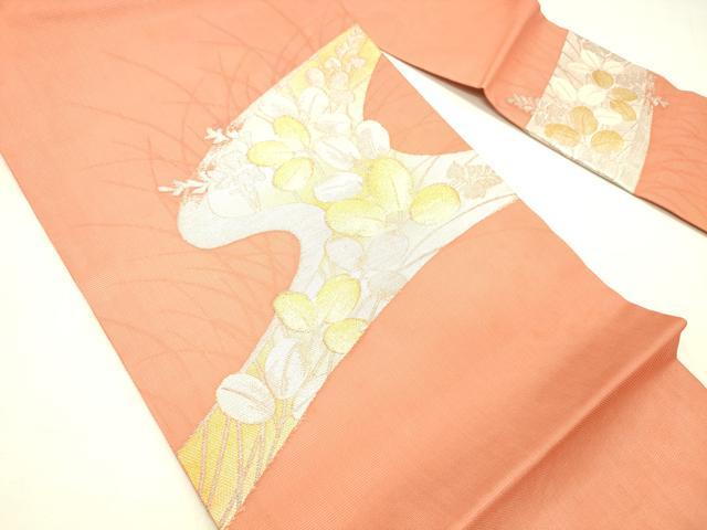 平和屋着物＊夏物　九寸名古屋帯　流水草葉文　金銀糸　正絹　逸品　DABC8540cm
