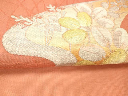 平和屋着物＊夏物　九寸名古屋帯　流水草葉文　金銀糸　正絹　逸品　DABC8540cm