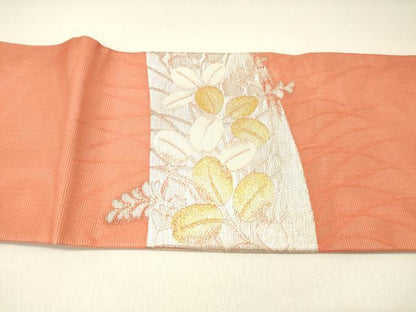 平和屋着物＊夏物　九寸名古屋帯　流水草葉文　金銀糸　正絹　逸品　DABC8540cm