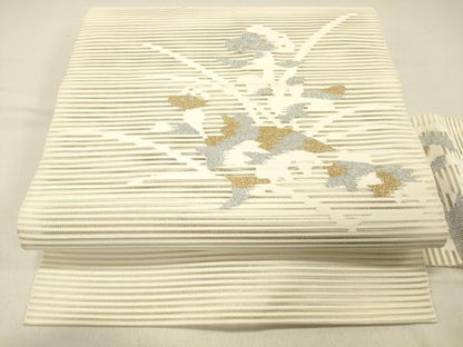 平和屋着物＊夏物 絽綴れ 八寸名古屋帯 草花文 金銀糸 正絹 逸品 DABC8541cm