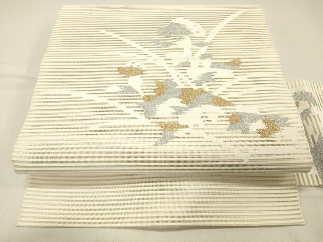 平和屋着物＊夏物 絽綴れ 八寸名古屋帯 草花文 金銀糸 正絹 逸品 DABC8541cm