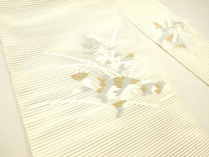 平和屋着物＊夏物 絽綴れ 八寸名古屋帯 草花文 金銀糸 正絹 逸品 DABC8541cm