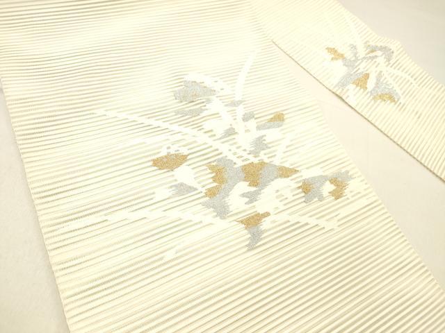 平和屋着物＊夏物 絽綴れ 八寸名古屋帯 草花文 金銀糸 正絹 逸品 DABC8541cm