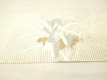 平和屋着物＊夏物 絽綴れ 八寸名古屋帯 草花文 金銀糸 正絹 逸品 DABC8541cm