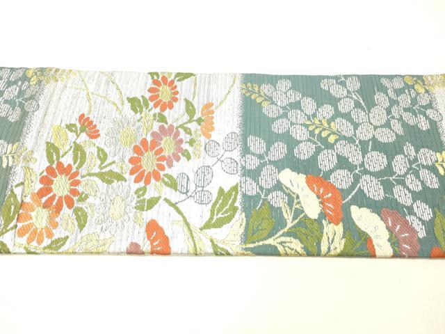 平和屋着物＊夏物 アンティーク 大正ロマン 九寸名古屋帯 草花文 金銀糸 正絹 逸品 DABC8543cm