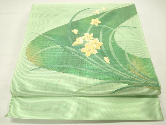 平和屋着物＊夏物 八寸名古屋帯 草花文 銀糸 DABC8554cm