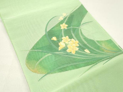 平和屋着物＊夏物 八寸名古屋帯 草花文 銀糸 DABC8554cm
