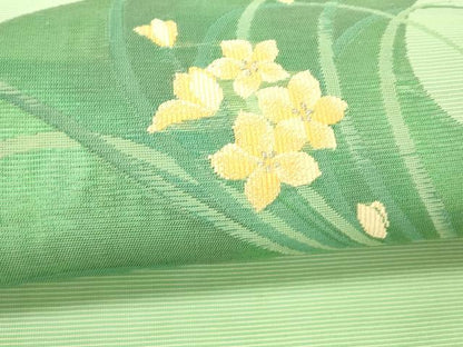 平和屋着物＊夏物 八寸名古屋帯 草花文 銀糸 DABC8554cm