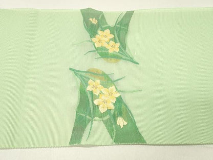 平和屋着物＊夏物 八寸名古屋帯 草花文 銀糸 DABC8554cm