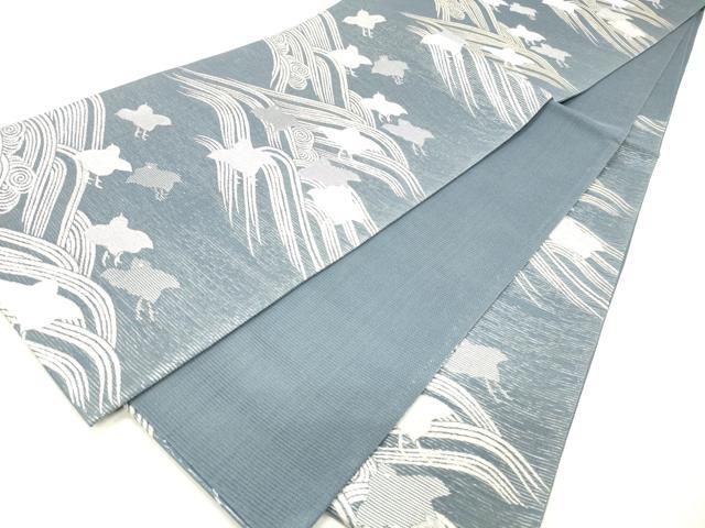 平和屋着物＊夏物 六通柄袋帯 流水千鳥文 銀糸 正絹 逸品 DABC8555cm