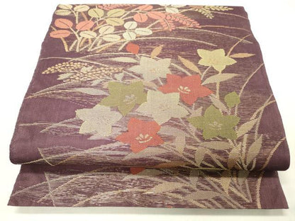 平和屋着物＊夏物 六通柄 本袋帯 草花文 金糸 正絹 逸品 DABC8556cm