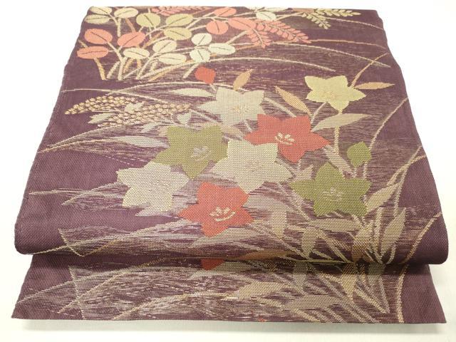 平和屋着物＊夏物 六通柄 本袋帯 草花文 金糸 正絹 逸品 DABC8556cm