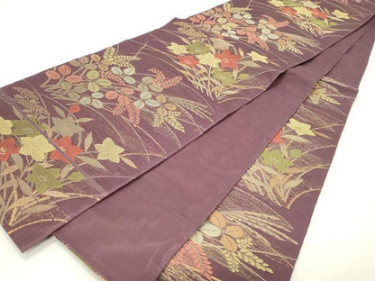 平和屋着物＊夏物 六通柄 本袋帯 草花文 金糸 正絹 逸品 DABC8556cm