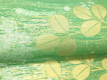平和屋着物＊夏物 織物一筋名門 織悦 全通柄 本袋帯 草葉文 金銀糸 正絹 逸品 DABC8557cm