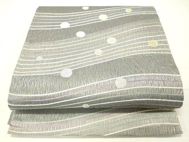 平和屋着物＊夏物 六通柄袋帯 櫛織 流水丸文 金銀糸 正絹 逸品 DABC8558cm