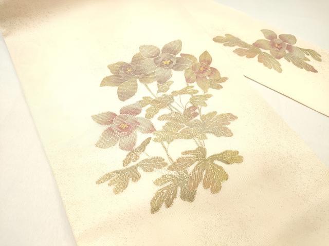 平和屋着物＊夏物 金彩友禅 卓越技能者・名工・和田光正 九寸名古屋帯 草花文 金銀彩 正絹 逸品 DABC8559cm
