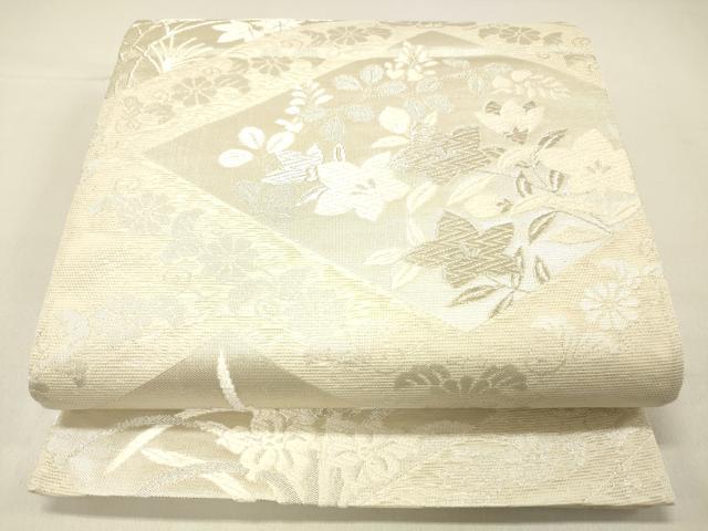 平和屋着物＊夏物 六通柄袋帯 唐織 草花門 銀糸 正絹 逸品 DABC8564cm