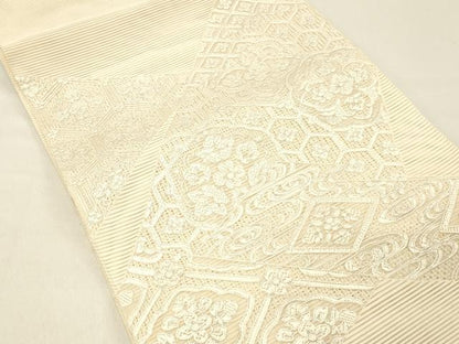 平和屋着物＊夏物　絽綴れ　太鼓柄袋帯　絽刺し　流水吉祥花文　正絹　逸品　DABC8573cm