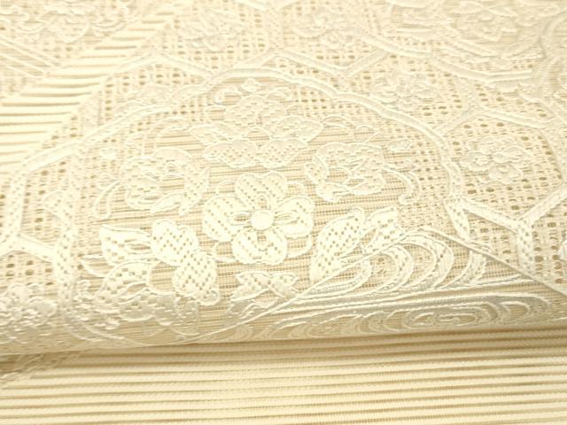 平和屋着物＊夏物　絽綴れ　太鼓柄袋帯　絽刺し　流水吉祥花文　正絹　逸品　DABC8573cm